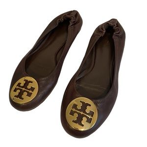 Tory Burch Reva Flats Brown Leather Size 8